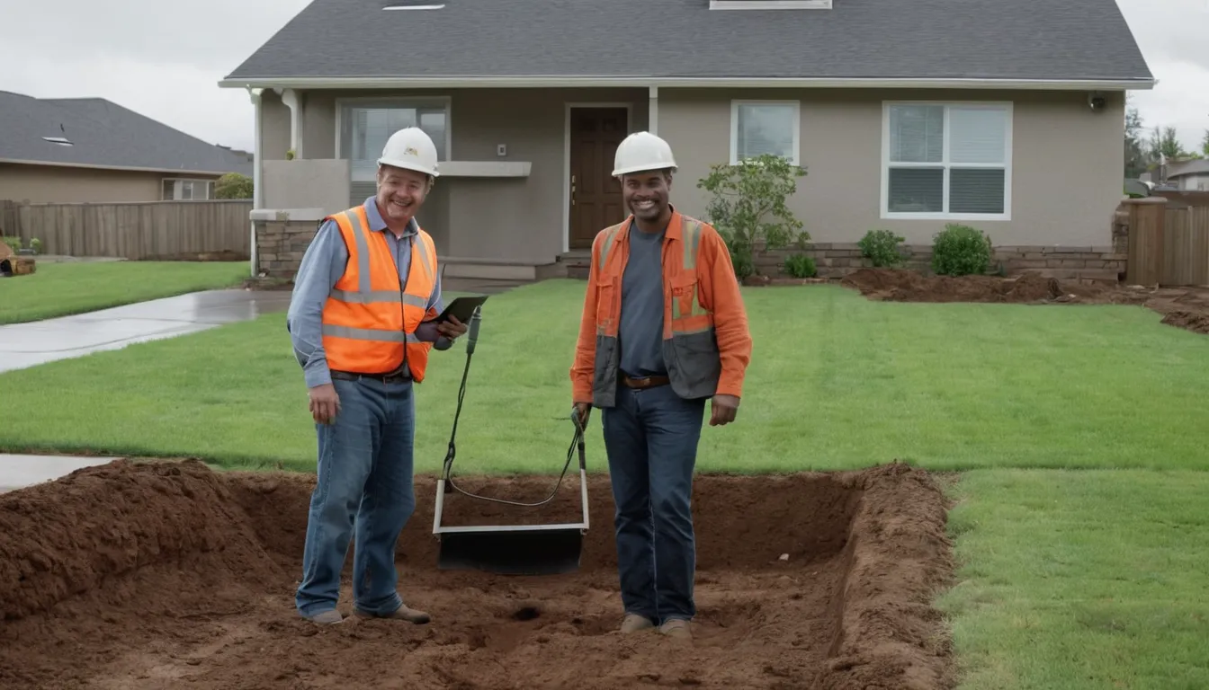 Local provider reviewing a sewer line camera inspection with a homeowner in a yard in Woodbury